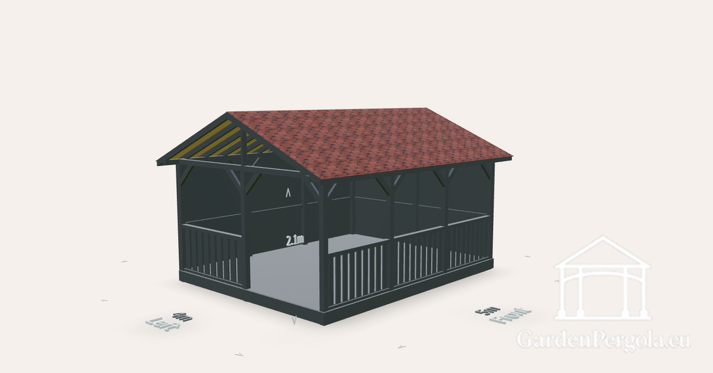 4x5m-es pavilon piros zsindelyes kétszintes tetővel