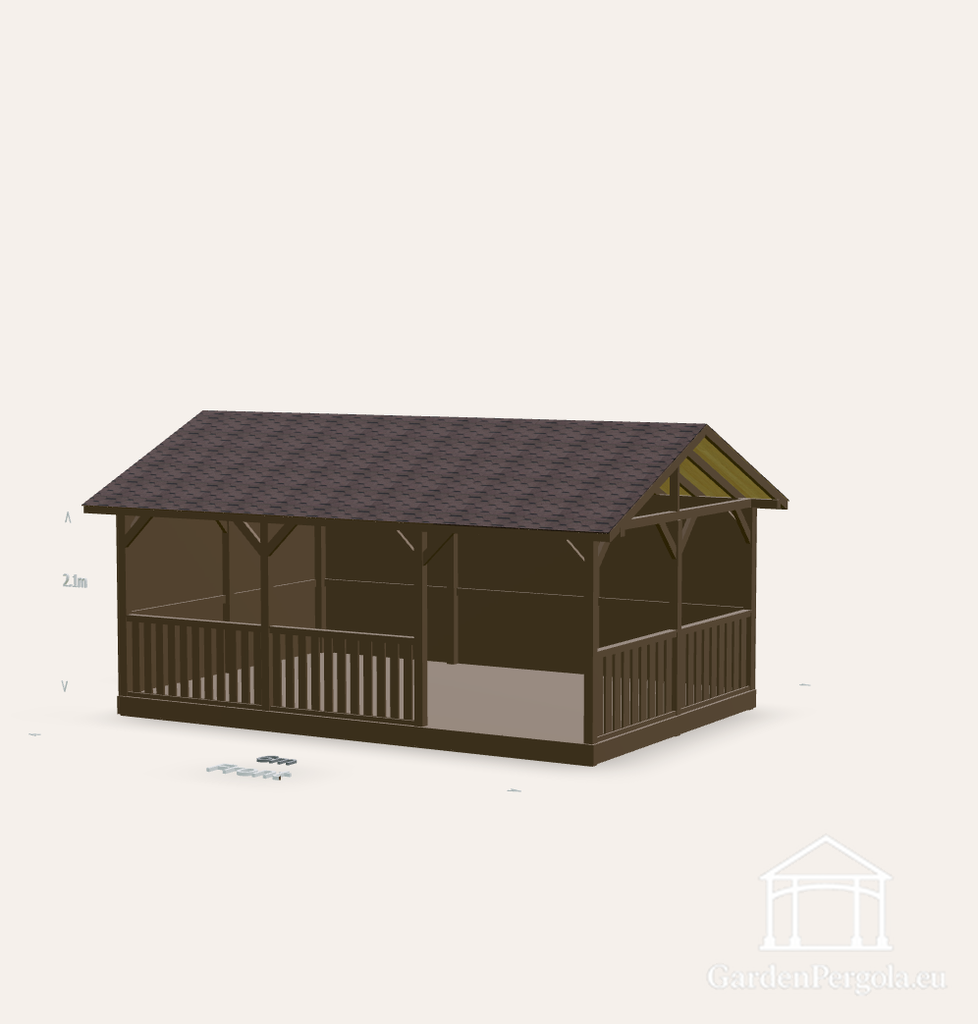 Kerti pavilon 4x6m barna zsindelyes kétszintes tetővel