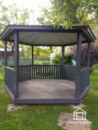 Hatszögletű Fa Pavilon — Hangulatos Kerti Pavilon Padlóval és Fedett Tetővel