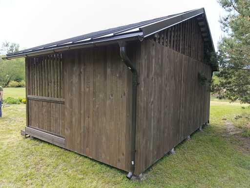 4x6 m-es fa kerti pavilon — Tágas kerti pavilon padlóval és kétszintes tetővel