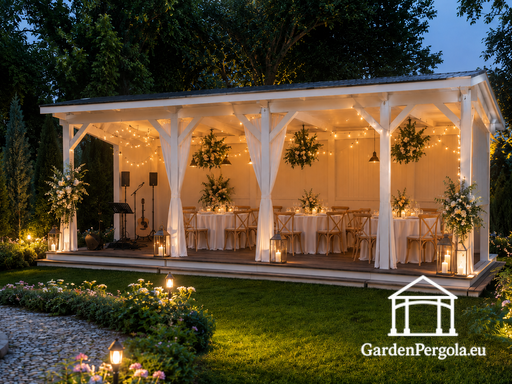 4x8 m-es fa kerti pavilon kétszintes tetővel - garden gazebo pergola