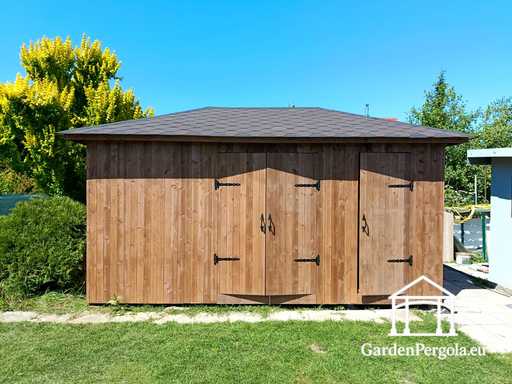 3x5,5 m Egyedi Készítésű Fa Kerti Tároló — Tágas Tárolóhely Széles Dupla Ajtókkal - garden gazebo pergola