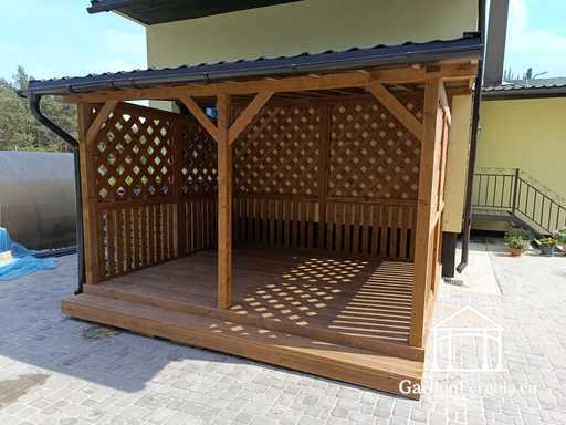 3x3,5 m Természetes Fa Házbővítés 1,3x1,3 m Légkondicionáló Fedéllel - garden gazebo pergola