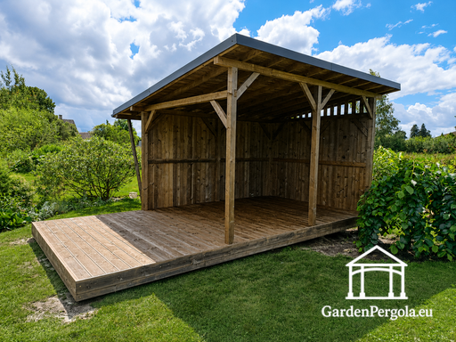 3x6 m-es természetes fa kerti pavilon 3x4 m-es tetővel fedve - garden gazebo pergola