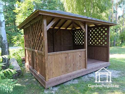 3x4 m sötétbarna fa kerti pavilon - garden gazebo pergola