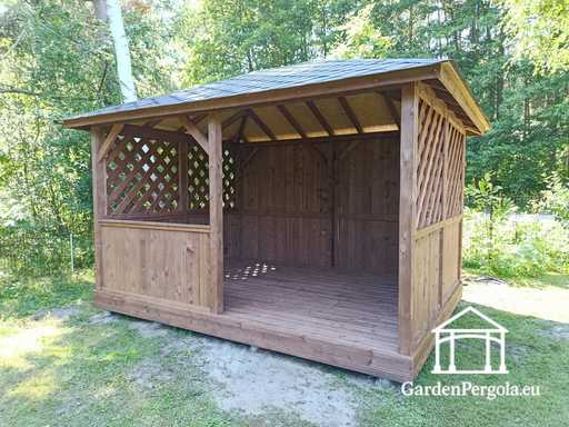 3x4 m sötétbarna fa kerti pavilon