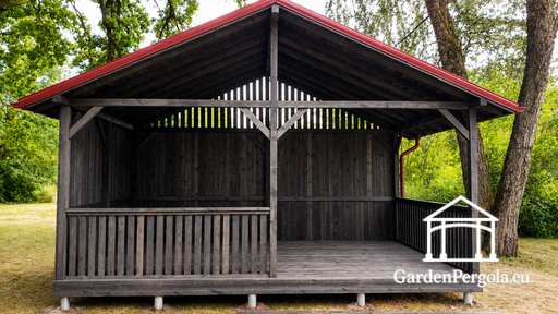 4x6 m sötétszürke fa kerti pavilon fém tetővel - garden gazebo pergola