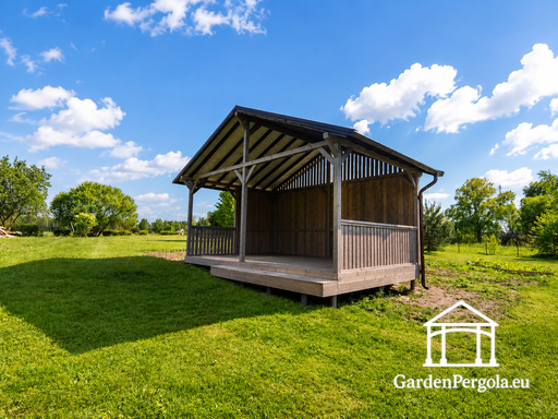 4x6 m Szürke Fa Kerti Pavilon Lépcsővel - garden gazebo pergola