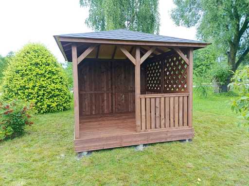 3×3 m Barna Fa Kerti Pavilon Padlóval