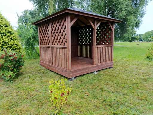 3×3 m Barna Fa Kerti Pavilon Padlóval