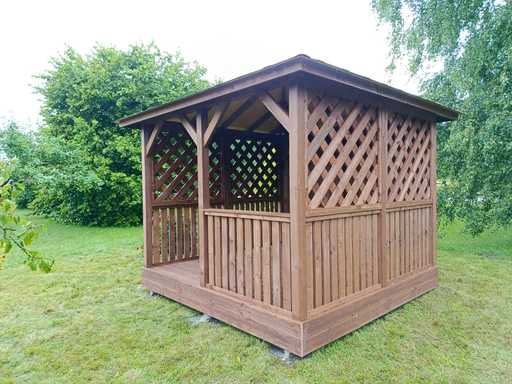 3×3 m Barna Fa Kerti Pavilon Padlóval