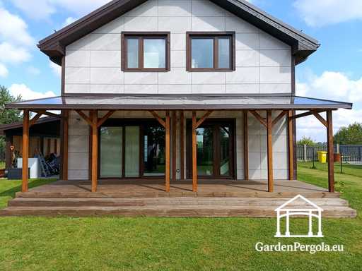 Natural 2,4 x 9 m wooden veranda with terrace