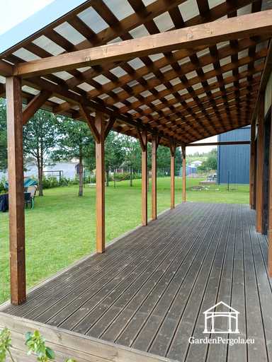 Természetes 2,4 x 9 m-es fa veranda terasz nélkül