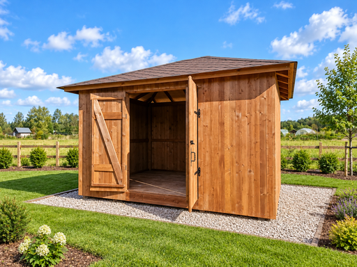 3 × 4,5 m egyedi fa kerti tároló dupla ajtókkal - garden gazebo pergola