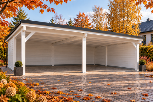 4,5 × 8 m-es fa kocsibeálló két autóhoz fém félnyeregtetővel - garden gazebo pergola