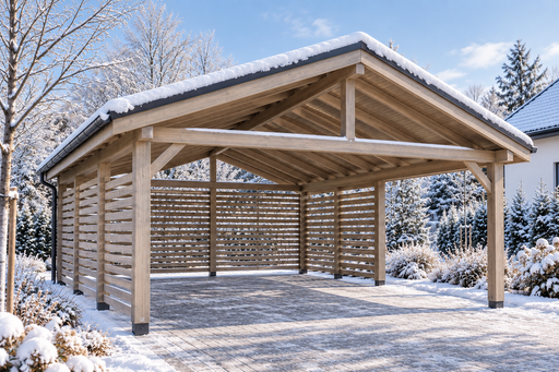 4,5 × 5 m-es fa kocsibeálló fém nyeregtetővel - garden gazebo pergola