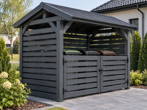 1,5 × 3 m-es fa kukatároló kis elülső kapukkal - garden gazebo pergola
