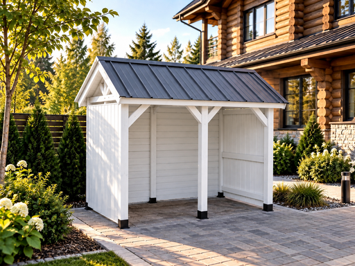 2 × 3 m-es fa kukatároló két konténerhez fém nyeregtetővel - garden gazebo pergola