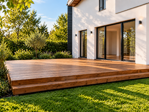 5 x 7 m természetes fa terasz lépcsővel - garden gazebo pergola