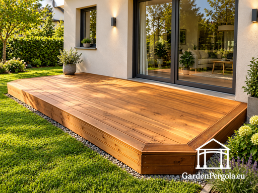 18 m² természetes fa terasz szabálytalan alakú szélekkel - garden gazebo pergola
