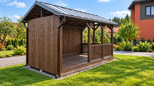 3x5 m barna fa kerti pavilon nyeregtetővel - garden gazebo pergola