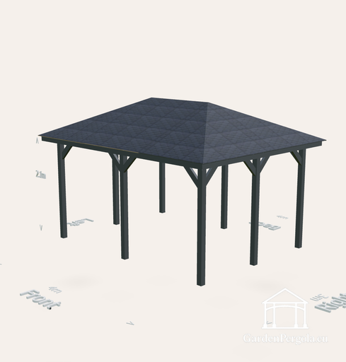 Gazebo 3x4m without floor, and with black shingle four slope roof