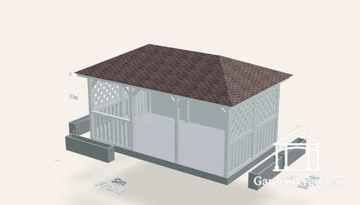 Kerti pavilon 3x5m barna zsindelyes négyoldalú tetővel