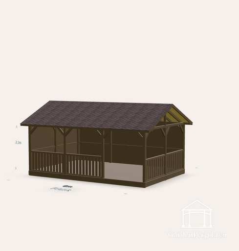 Kerti pavilon 4x6m barna zsindelyes kétszintes tetővel